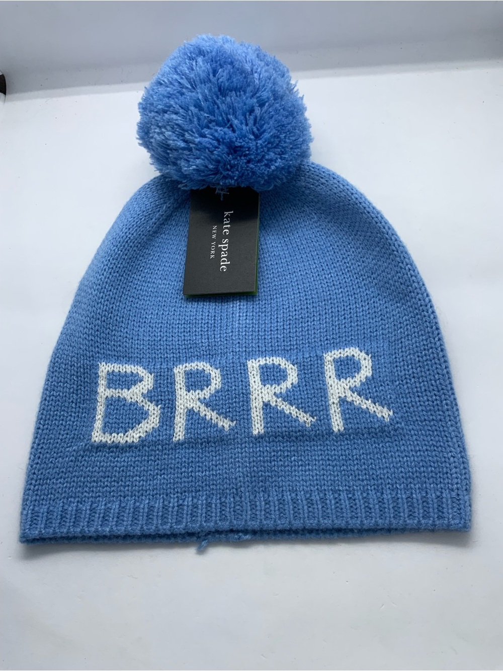 kate spade BRRR Pom Pom Beanie - Blue & White